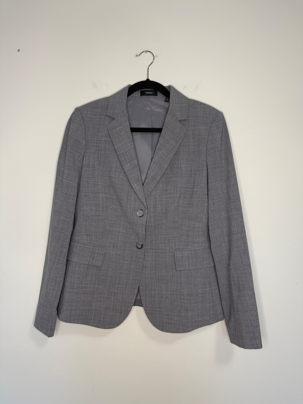 Theory Carissa Classic Suit Melange Good Wool Gray Blazer 6 Womens